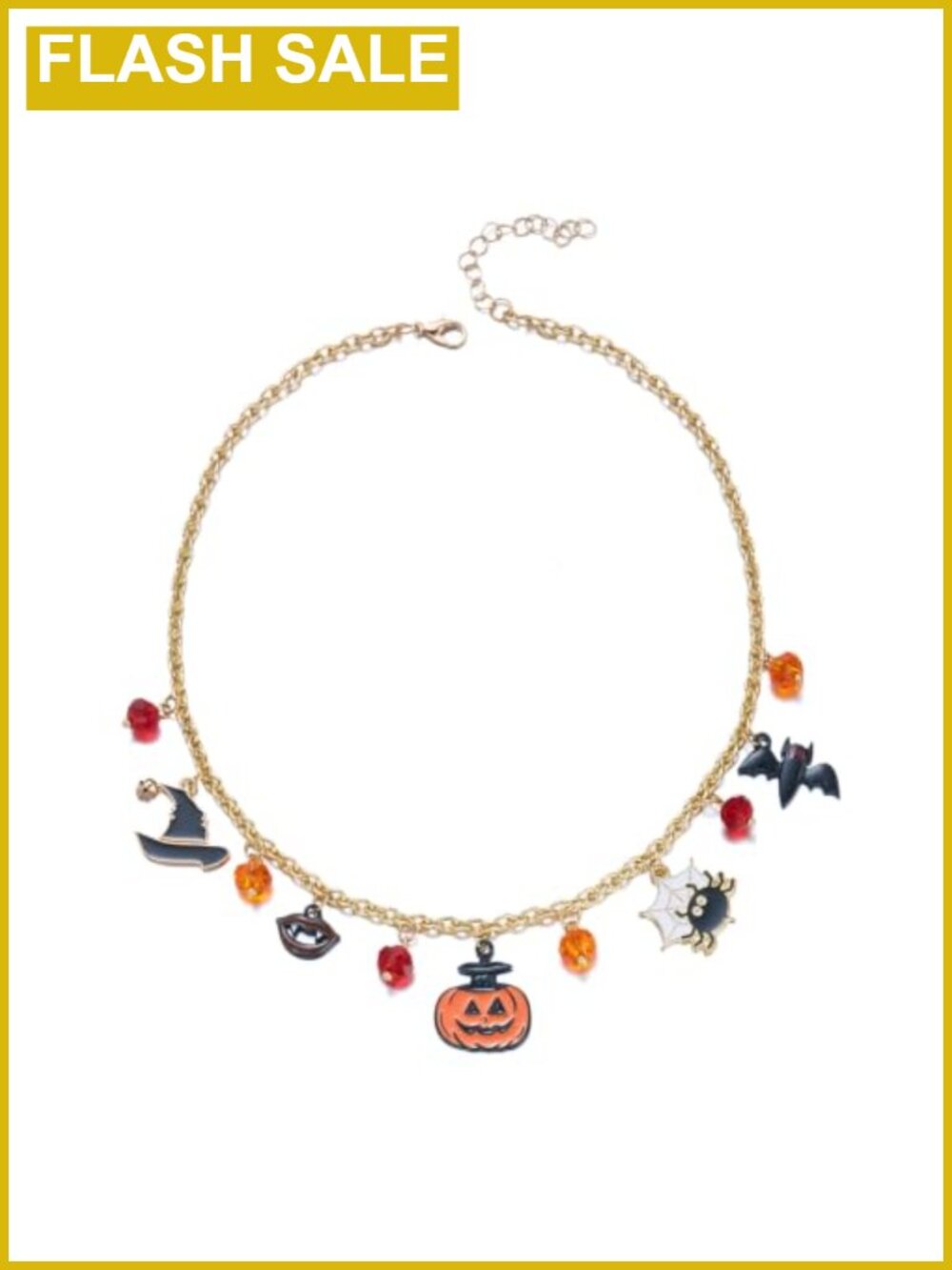 Halloween Charm Choker Necklace Pumpkin Spider Bat Skull Beaded Gothic Costume